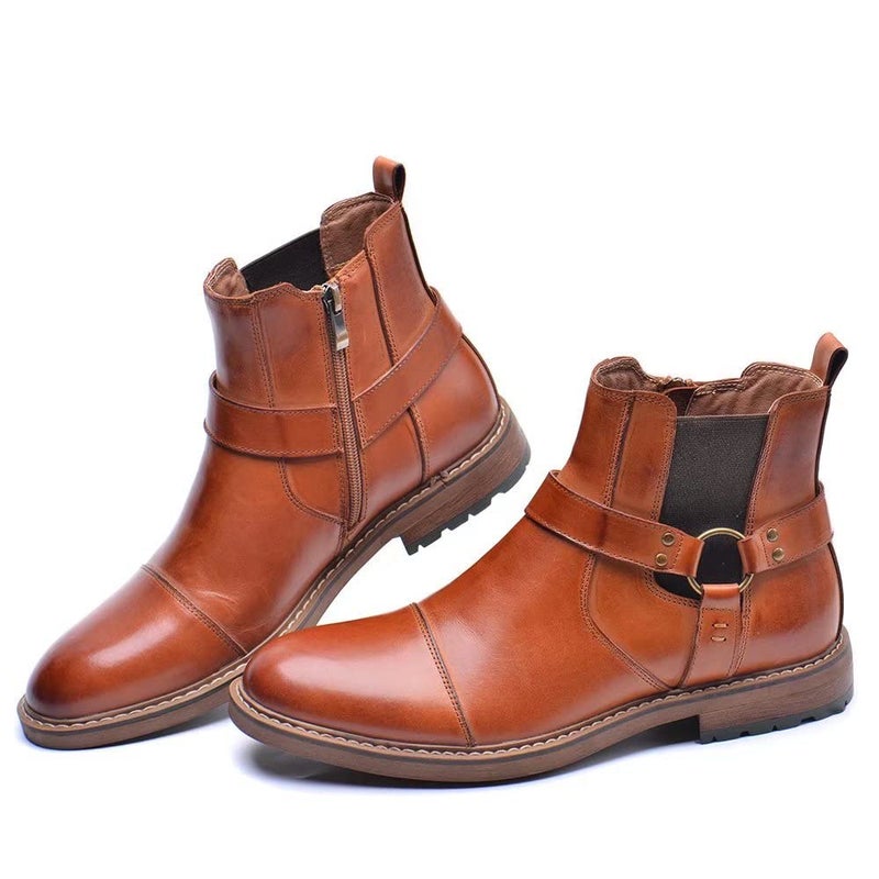 Arkbird Chelsea Ankle Boots, Leather Lined Oxfords for Men with Zipper Brown 12 - Image 2